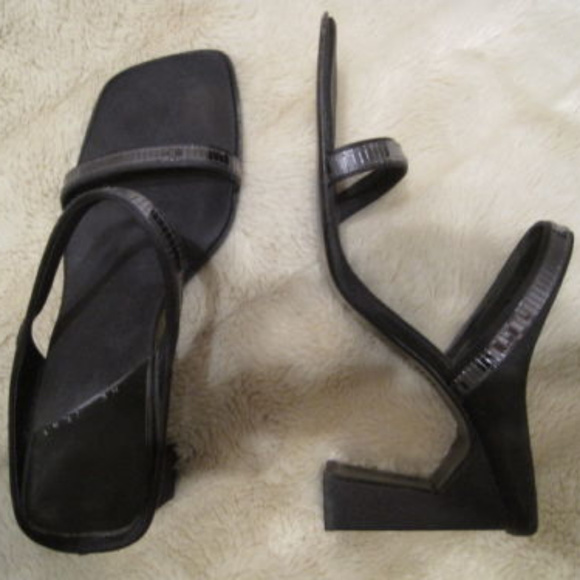 Nine West Shoes - NINE WEST BLACK SATIN AND GUNMETAL SEQUIN HEELS